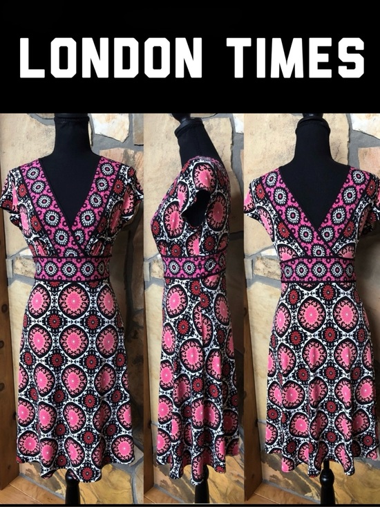 London Times Dresses & Skirts - LONDON TIMES Medallion Print Pull-on Stretch Wrap Bodice Cap Sleeves Dress (8P)